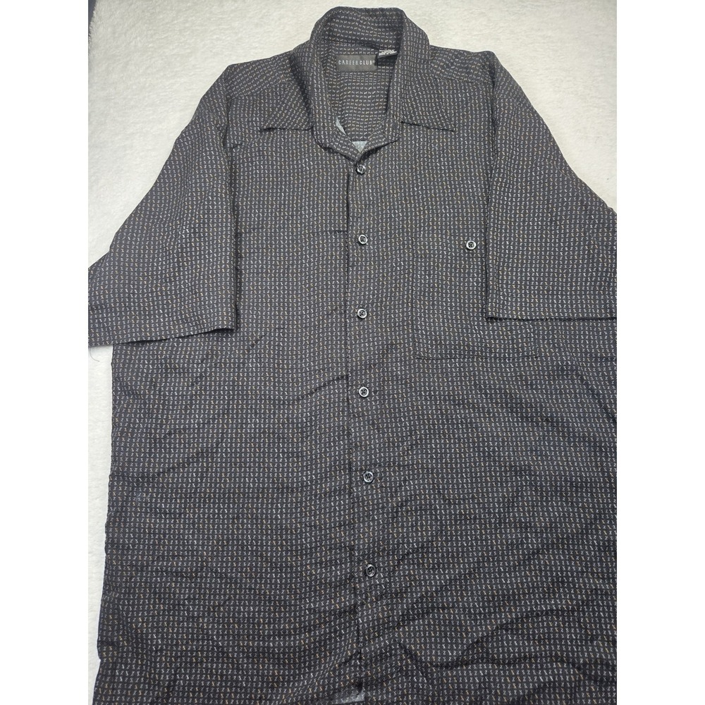 Vintage Career Club Rayon Button Up Shirt Mens M Short Sleeve Camp Shirt 90s
